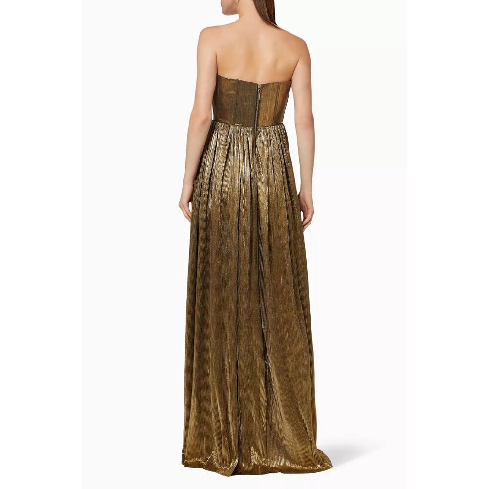 Bronx and Banco Metallic Gold Strapless Pleated Gown - Picture 15 of 16